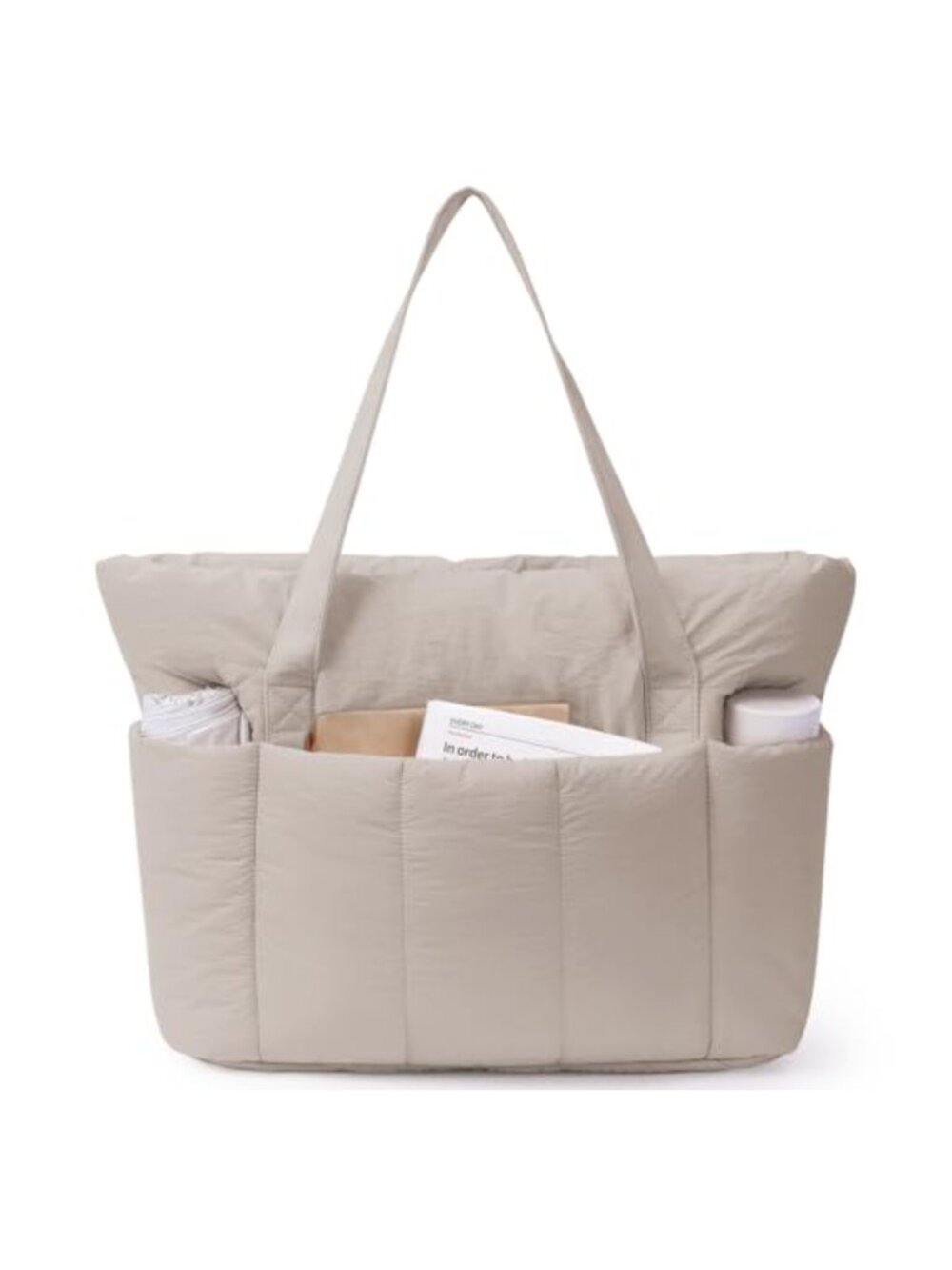 Puffer Tote Bag Women 15.6" Laptop Compartment Nylon Travel Work Beach